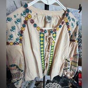 Ivy Jane by Johnny Was Embroidered Boho Peasant Cardigan Size Medium